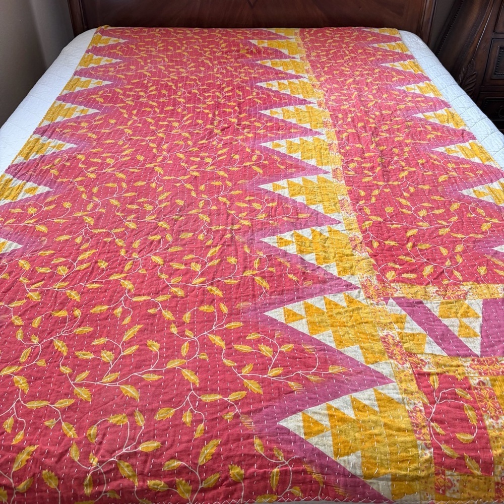 Vintage Kantha Quilt Throw Blanket 54” x 86” | Double Sided | Soft Cotton - Picture 2 of 10